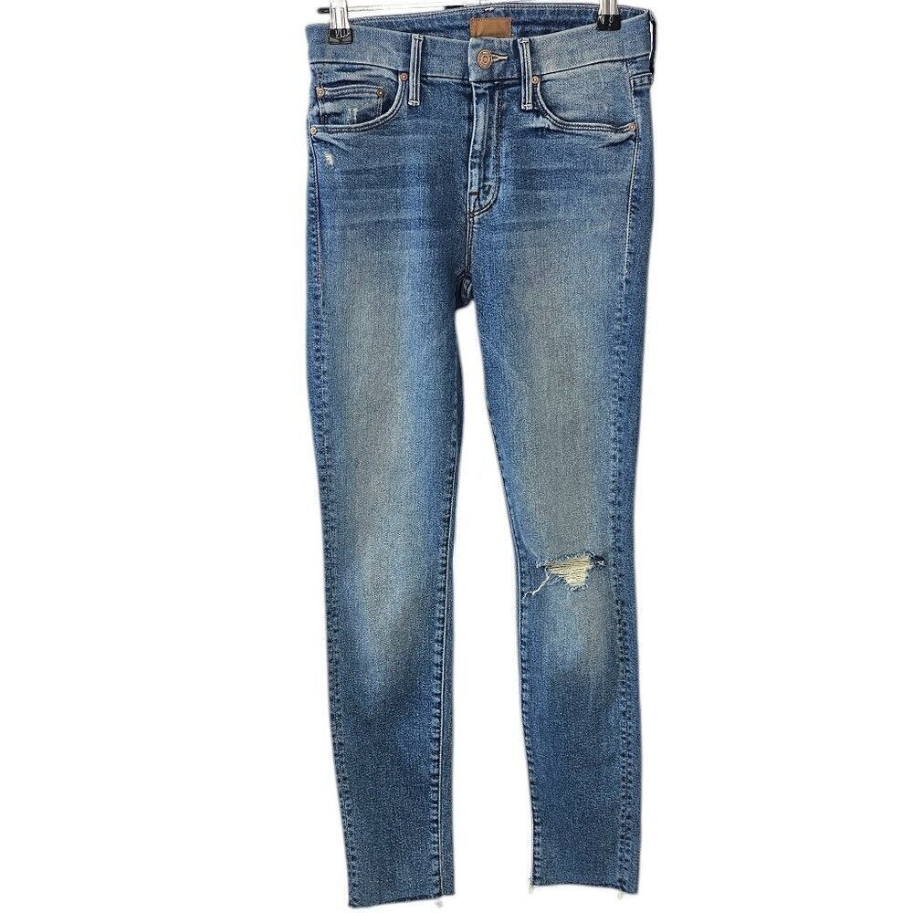 MOTHER Womens The Looker Ankle Fray Jeans, Love Gun, Mid Rise, Blue, Size 24